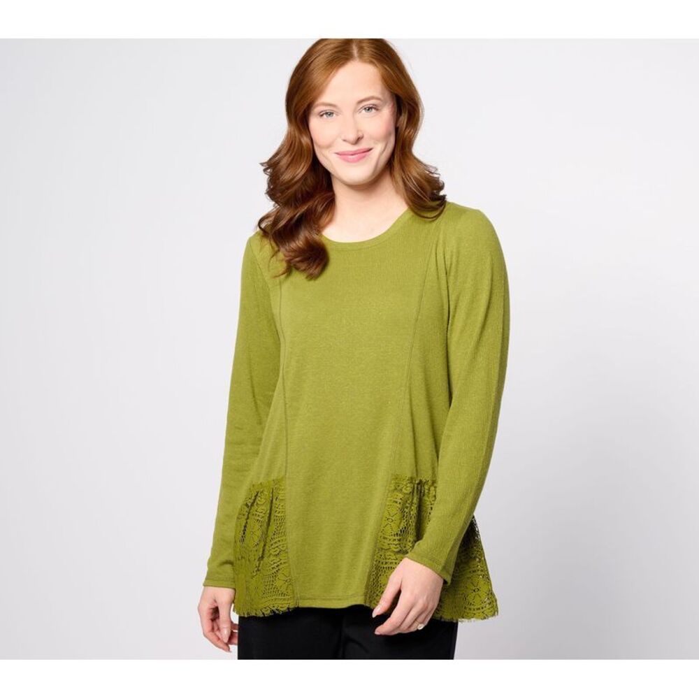 LEGO Women's Top Sz M Scoop Neck Knit Crochet Lace Green A644345
